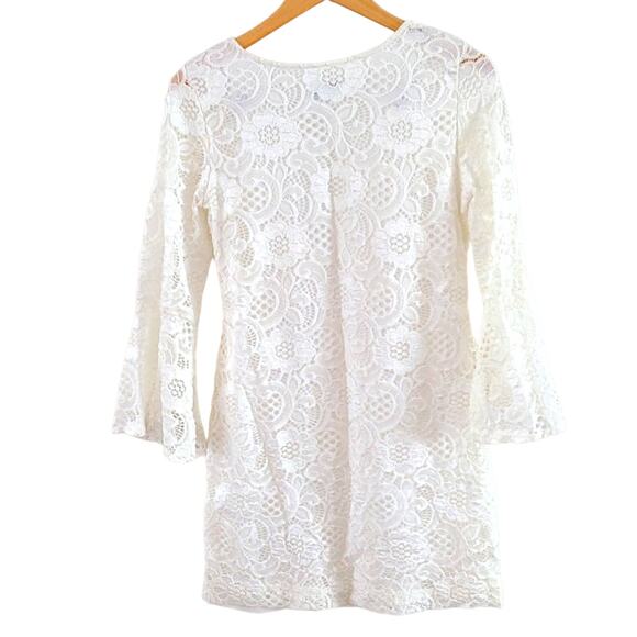 Signature by Robbie Bee Lace 3/4 Bell-Sleeve Sheath Dress -Ivory - Size Petite M - Picture 8 of 9